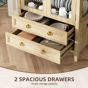 Vitrina Moderna de <span class=keywords><strong>Madera</strong></span> Arqueada de 71 Pulgadas con Puertas de Vidrio, 2 Estantes y 2 Cajones para Sala de Estar y Uso en Hoteles - Product Image 6