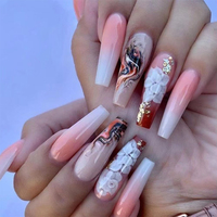 Faux ongles à presser personnalisés de luxe 2026, rose brillant, haute qualité, en acrylique 3D, avec strass et boîte, vente en gros