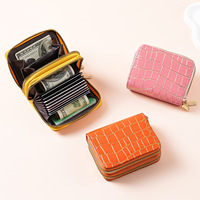 Dompet Wanita Motif Kulit Buaya dengan Ritsleting Ganda, Dompet Pendek Kulit PU, Banyak Slot Kartu, Tempat Koin untuk Wanita