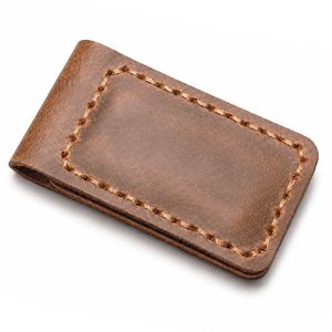 Crazy Horse Leather Money <b>Clip</b> Hand Stitched Genuine Leather RFID Protection Men's Wallet Ultra Thin Retro Design - Product Image 1