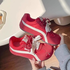 Women's Casual Training <strong>Shoes</strong> Lace-up Non-slip Sport <strong>Shoes</strong> Sweet <strong>Peach</strong> Embroidery PU Upper EVA Outsole Lightweight for Daily Use - Product Image 3