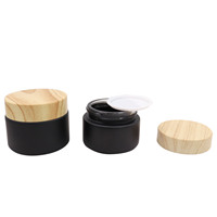 Pots et contenants cosmétiques en verre personnalisés, mats, givrés, noirs, 50g, 30g, 15g, 10g, 10ml, 20ml, 50ml, avec couvercles en bambou à grain de bois
