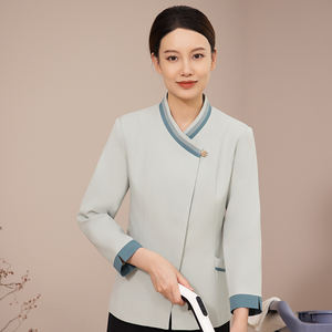 Uniforme pour le personnel d'entretien hôtelier, automne-hiver, manches longues, 100% polyester, look professionnel pour le <span class=keywords><strong>travail</strong></span> quotidien dans l'hôtellerie - Product Image 4