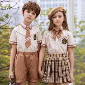 Anaokulu üniforma takım elbise, bahar yaz çocuk giysileri ekose etek ile ilkokul üniformaları, çocuk giyim okul takımları