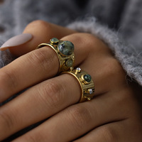 Bagues ouvertes en acier inoxydable plaqué or 18 carats avec pierre naturelle pour femme, vert martelé, empilables, cadeau de fête, vente en gros, OEM