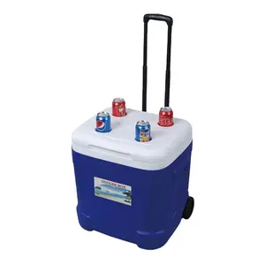 Khuyến Mãi Nóng Chất Lượng Cao OEM 55L Cách Điện Xe Đẩy Ice Box Cooler Với Bánh Xe, Ice Cooler Hộp