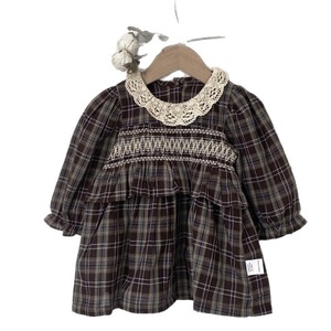 Vestido a cuadros de otoño para niñas, estilo nórdico, con ribete de encaje, falda de manga larga estilo princesa para niñas pequeñas - Product Image 5