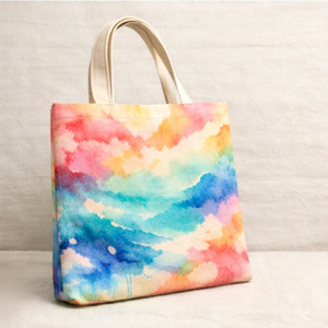 Sac de courses en toile avec motif nuage arc-en-ciel aquarelle, taille moyenne, avec poignée d'épaule, sac fourre-tout pour usage quotidien, sac de courses imprimé en coton - Product Image 2