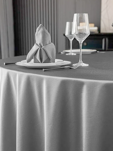 Kunden spezifische Doppels chicht 100% Polyester Luxushotel Champagner Meer Blau Grau Hochzeits bankett Party Runder Tisch Rock Tischdecke - Product Image 5