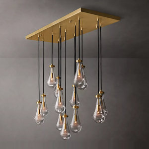 Lustre rectangulaire en laiton de 54 pouces, moderne, en forme de goutte de pluie, pour salon, style américain, avec pampilles en verre LED - Product Image 2