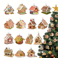 15 décorations de maison en pain d'épices en bois, imprimées de motifs de bonbons colorés avec crochets métalliques, pour Noël, le Nouvel An, les fêtes d'hiver