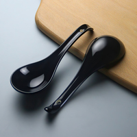 Cuillère en céramique noire pour soupe, cuillère japonaise pour ramen, cuillères en porcelaine chinoise pour soupe aux wontons