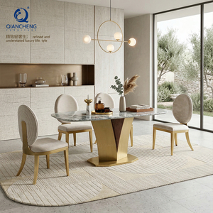 Mesa de Comedor de Mármol Italiano Clásica de Lujo de Alta Calidad para 8 Personas con Base de Acero Inoxidable, Compre Muebles en Línea en China - Product Image 4