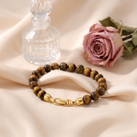 Bracelet TIZTI personnalisé, mode, 8 mm, pierre naturelle œil de tigre marron avec fermoir en acier inoxydable, bracelet perlé pour homme, anniversaire