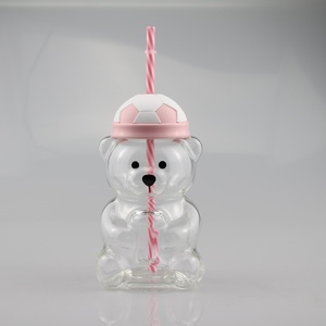 Garrafa de Água de Vidro Reutilizável com Canudo 2026 Soccer Bear Cup para Fãs - Presente Personalizado de Futebol para Crianças e Adultos - Product Image 3