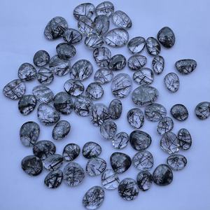 Pierres précieuses en quartz rutilé noir naturel de 10 mm et 20 mm, taille libre, coupe rose Polki, certifiées IGI pour la création de bijoux - Product Image 1