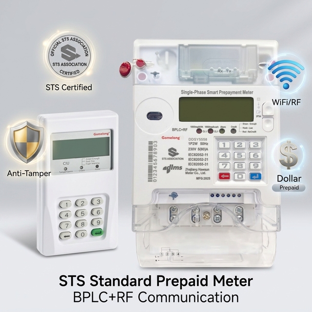 Gomelong DDSY5558 STS Single Phase Prepay Meter-Bidirectional Energy Measurement Anti-Tamper LCD Display 220V 5(60)A Class 1.0