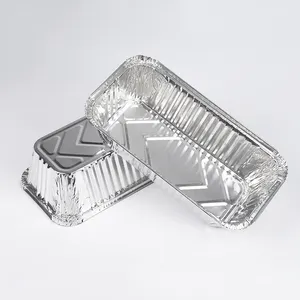 Panci Roti Persegi Panjang Sekali Pakai, Wadah Hidangan Penutup Makanan Aluminium Foil dengan Tutup Bening