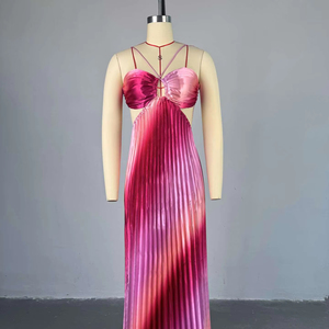 Robe à plis et bretelles sexy en V profond <span class=keywords><strong>Gentlewoman</strong></span> Robes de soirée sans manches élégantes dos nu - Product Image 1