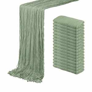Green Woven Cheesecloth Gauze Modern <b>Table</b> <b>Runner</b> 10Ft 120 Inches Reusable for Wedding Bridal - Product Image 1