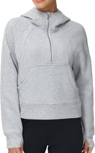 Sweat-shirts à capuche en polaire à demi-zip pour femmes THE GYM PEOPLE, à manches longues, avec poches, trous pour les pouces, imprimé en relief, 500 g/m² - Product Image 3