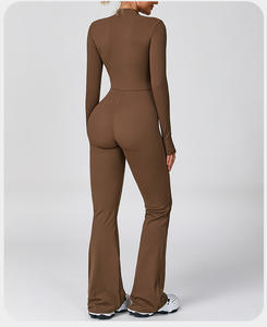 Macacão Esportivo Feminino de Verão Novo Estilo Manga Longa Slim Fit para Exercícios de Ioga que Modela o Corpo Cor Contrastante Secagem Rápida - Product Image 4