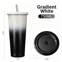 Gobelet isotherme réutilisable en acier inoxydable 304 (intérieur) et 201 (extérieur) avec paille pour café de voyage