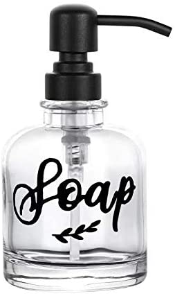 12OZ Thick Clear Glass Soap Dispenser with Matte Black Stainless Steel Pump Boston Round Bottle Dispenser
