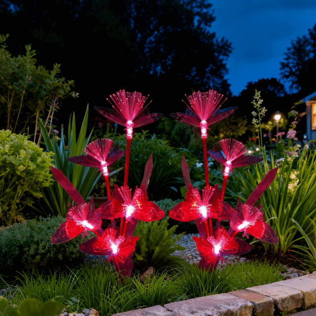 Modern 5-Head Solar LED IP65 Landscape Garden Lamp with Butterfly and Bee Design Swaying Fiber Outdoor Decor Light
