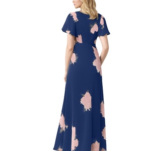 OEM 2025 mujeres señora elegante gasa azul Quinceañera <span class=keywords><strong>vestido</strong></span> informal para otoño <span class=keywords><strong>vestido</strong></span> <span class=keywords><strong>largo</strong></span> con estampado floral - Product Image 3