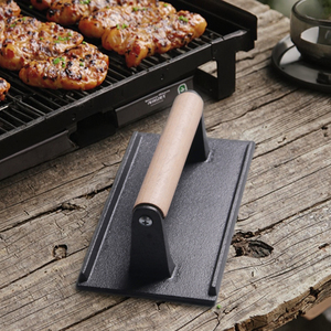 Utensilios de cocina de hierro fundido, prensa de carne <span class=keywords><strong>para</strong></span> bistec, prensa Rectangular <span class=keywords><strong>para</strong></span> parrilla de barbacoa con metal duradero y elegante mango de madera - Product Image 1