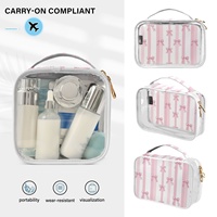 Lot de 2 trousses de toilette de voyage transparentes en PVC avec motif floral rose hawaïen pour femmes