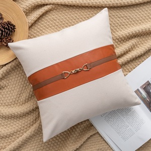 Europa di lusso marrone serie cavallo Design <span class=keywords><strong>Faux</strong></span> pelle Patchwork copricuscino con fibbia decorazione stile Designer cuscino decorativo