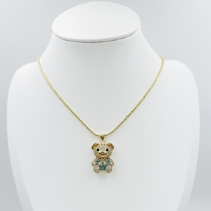 패션 마이크로 인셋 풀 주얼리 귀여운 곰 다이아몬드 목걸이 구리 비즈 체인 18k 금도금 펜던트 목걸이 (여성용) - Product Image 6