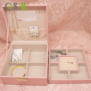 Boîte de rangement à bijoux de voyage portable de luxe en cuir PU personnalisée en usine, légère, pour boucles d'oreilles et colliers, avec serrure - Product Image 5