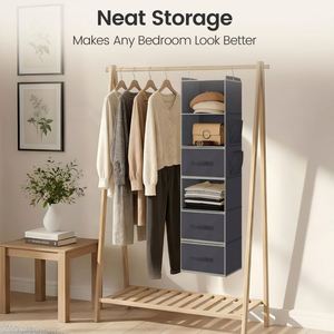 Organizador de Armario Colgante de 6 Niveles, No Tejido, con 3 Cajones y Bolsillos Laterales, Estante Colgante Plegable para Guardar Ropa en el Dormitorio - Product Image 4