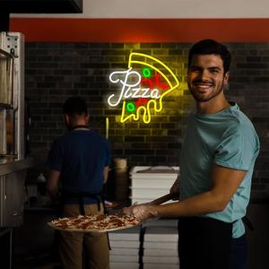 Dimmable <span class=keywords><strong>Pizza</strong></span> Slice Neon Light Sign 13.0*13.1 Art mural pour <span class=keywords><strong>Pizzeria</strong></span> Restaurant Cuisine Salle à manger <span class=keywords><strong>Man</strong></span> Cave Party Bedroom Sign - Product Image 5