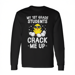 Camiseta de manga larga para profesores de pollos de Pascua, con diseño de mis alumnos de primer grado que me hacen reír. - Product Image 2