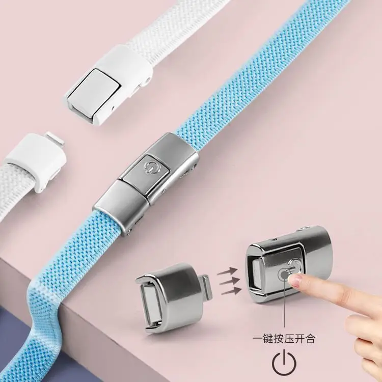 2025 New Lazy Elastic Shoelace Colorful Metal Button Press Buckle Flat Shoelaces No Tie Sneakers Colorful Shoelaces