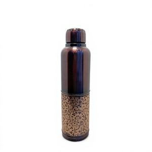 Premium Engraved Floral Copper Water Bottle 1000ml Glossy Dark Finish Flask Luxury Etched Lower Half EcoFriendly Metal Drinkware - Product Image 1