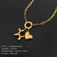 Pulsera de cadena de acero inoxidable chapada en oro de 14K para mujer con colgante de perro globo y corazón, joyería Emanco