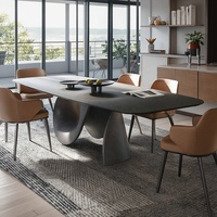Ensemble Table à Manger Rectangulaire Style Villa Européenne Plateau Verre et 6 Chaises, Pied en Acier pour Table, Piètement de Table Blanc 51 Pouces, Table à Dîner en Verre