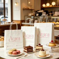 Sac en papier kraft recyclé imprimé avec logo personnalisé, finition lisse, poignées en corde plate pour l'emballage de desserts, pain, lait et sushis