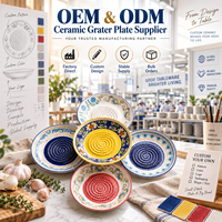 Plat à râper l'ail en céramique à motif floral personnalisé, style méditerranéen Santorin, en porcelaine, pour broyer le gingembre, vente en gros