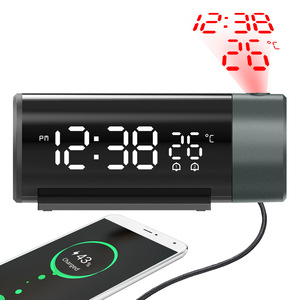Projection Alarm <b>Clock</b> Digital With Temperature Display <b>Led</b> Night Mode Automatic Brightness Round Black Usb Powered Bedroom - Product Image 4