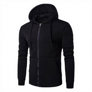 Men's Slim Fit Hooded Zip-Up Sweatshirt Solid Color Casual Autumn Wear 100% Cotton Knitted Long Sleeve - Product Image 3