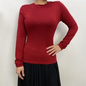 2168# Round Neck <b>Plain</b> Color Long Sleeve Women Blouse Simple Thin Cotton Tunic Tops for Muslim Lady 2 Colors - Product Image 4