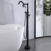 Robinet de baignoire apparent noir, double fonction (eau froide et chaude), entièrement en cuivre, ensemble vertical, cartouche céramique, design moderne et minimaliste