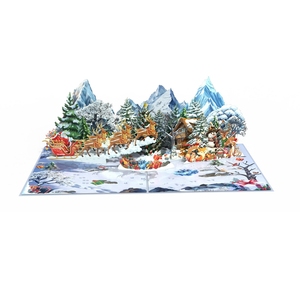 Custom 3D Christmas Santa Flying Reindeer Pop Up Card Winter Wonderland Souvenir Creative Handmade Laser Cut Paper <b>Gift</b> Card - Product Image 1