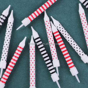Usine En Gros Morden Fashional Blanc Noir Dot Imprimé Heureux <span class=keywords><strong>Color</strong></span>é Rayé Anniversaire Bâton Bougies Ensemble Pour Gâteau - Product Image 2
